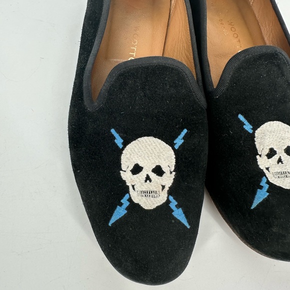 Stubbs & Wootton Skull Lightning Embroidered Suede Loafers Smoking Slippers 7.5 - Picture 4 of 14